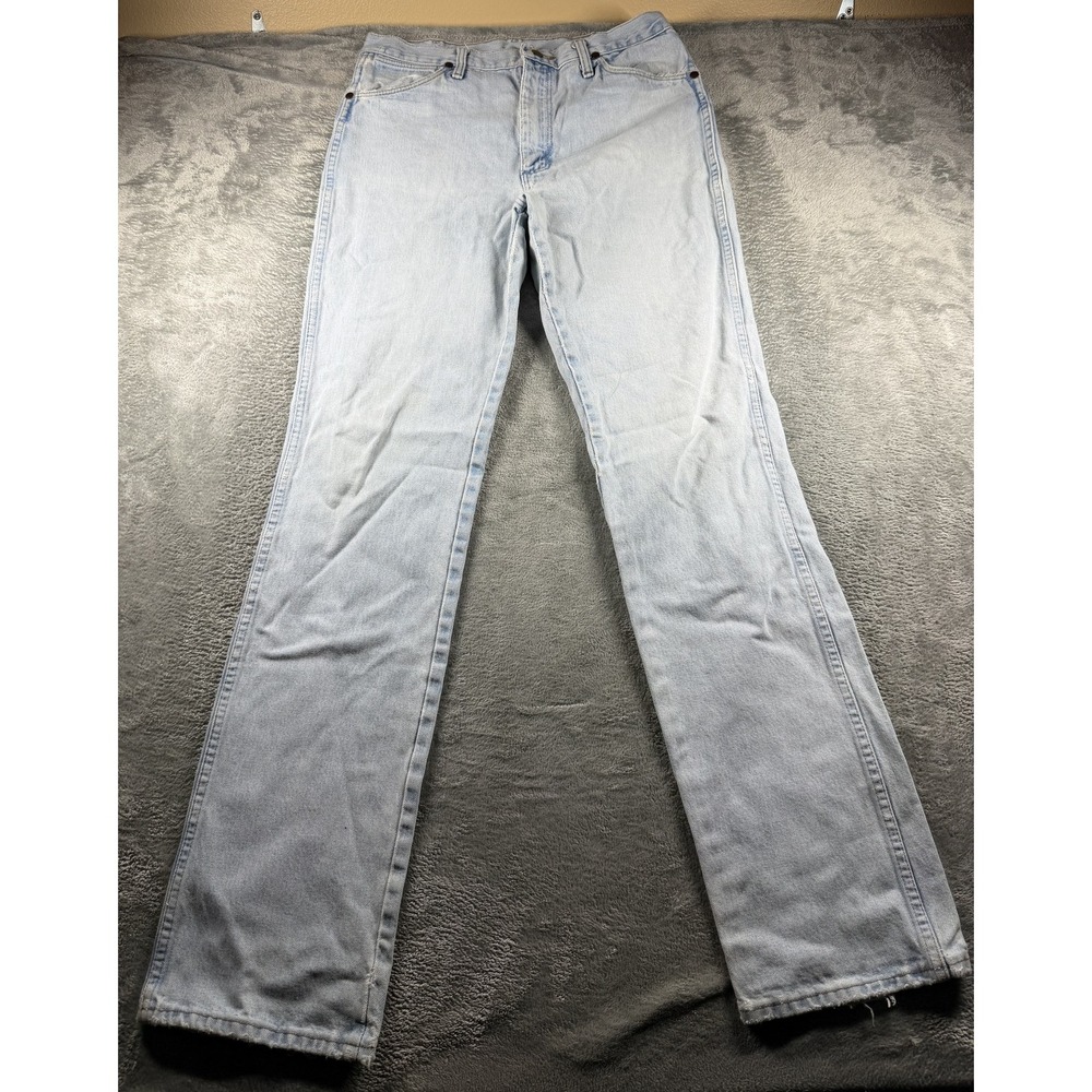 Wrangler 936GBH Jeans Mens Measured 33x35.5 Light Wash Distressed Made USA